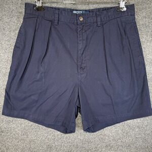 Polo Ralph Lauren Andrew Pleated Shorts Mens 33 Navy Blue Chino Cotton 6" Inseam
